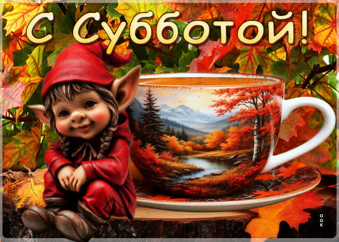 Postcard добрая осенняя гиф-открытка с субботой