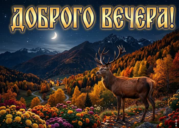 Postcard осеннего вечера с атмосферой спокойствия и гармонии.